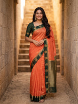 MIMOSA Peach Saree Saree — front view on mannequin