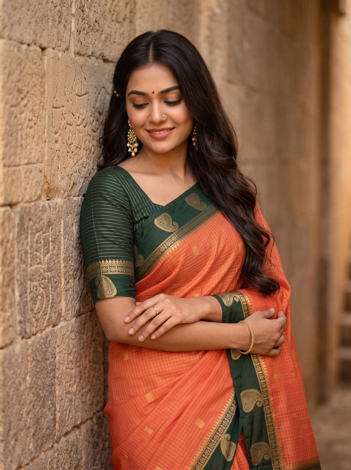 MIMOSA Peach Saree Saree — pose 10 styling detail