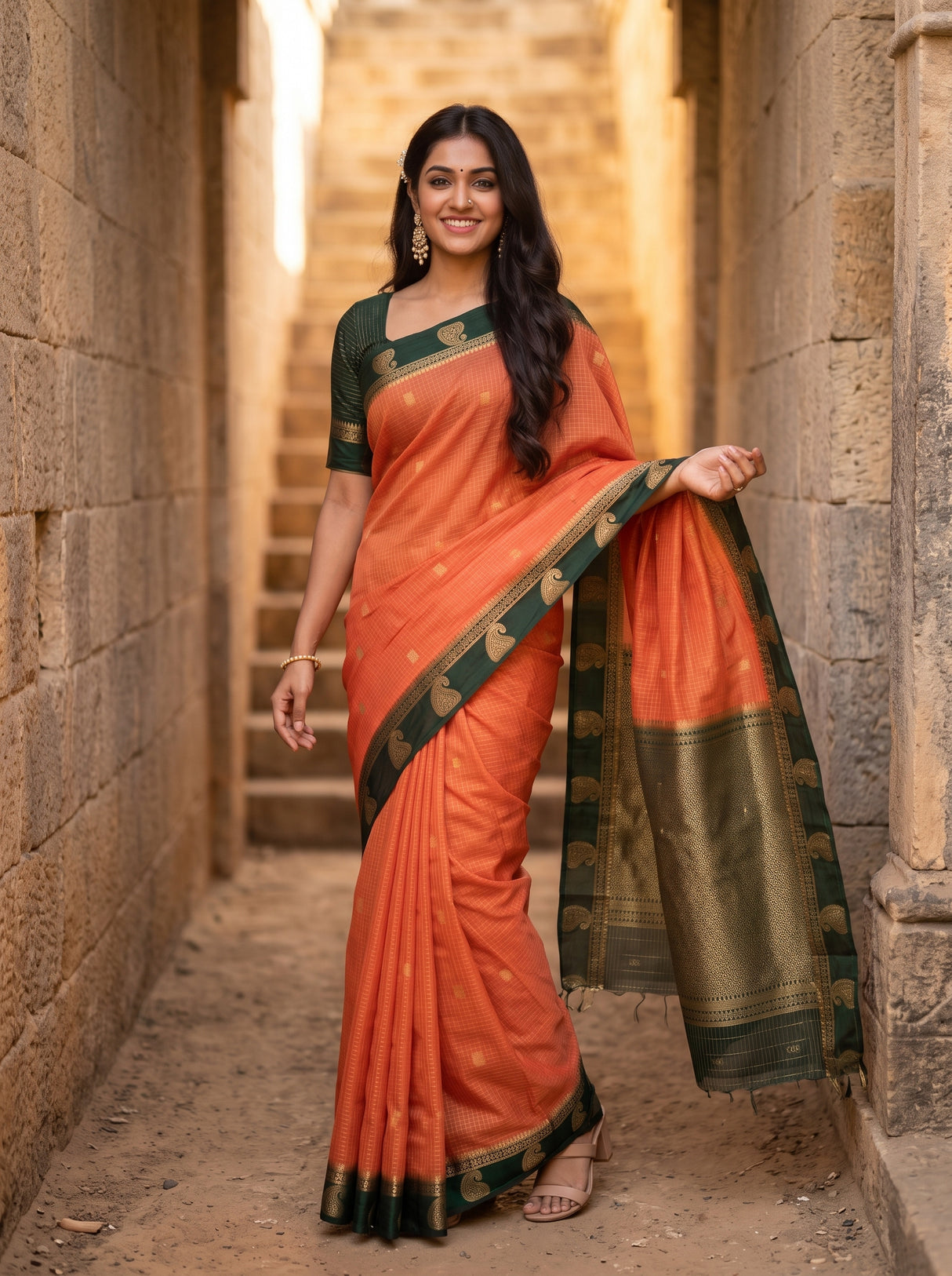 MIMOSA Peach Saree Saree — pose 5 styling detail