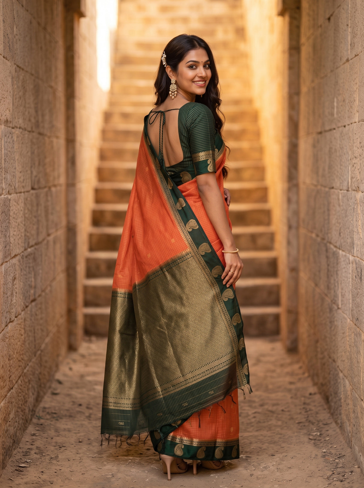 MIMOSA Peach Saree Saree — pose 7 styling detail