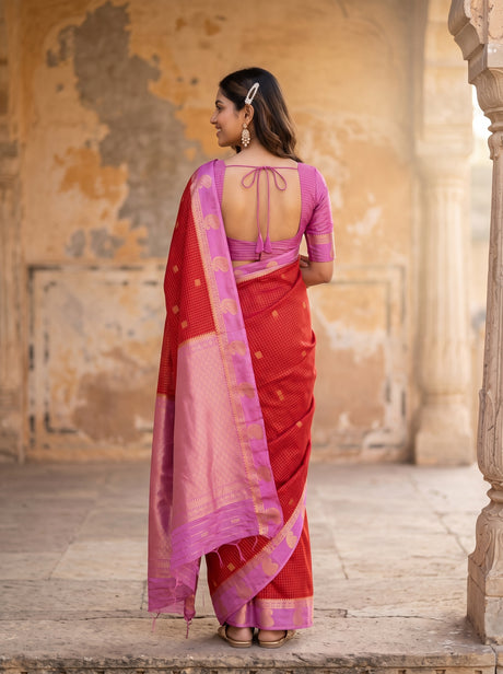 MIMOSA Red Saree Saree — pose 2 styling detail