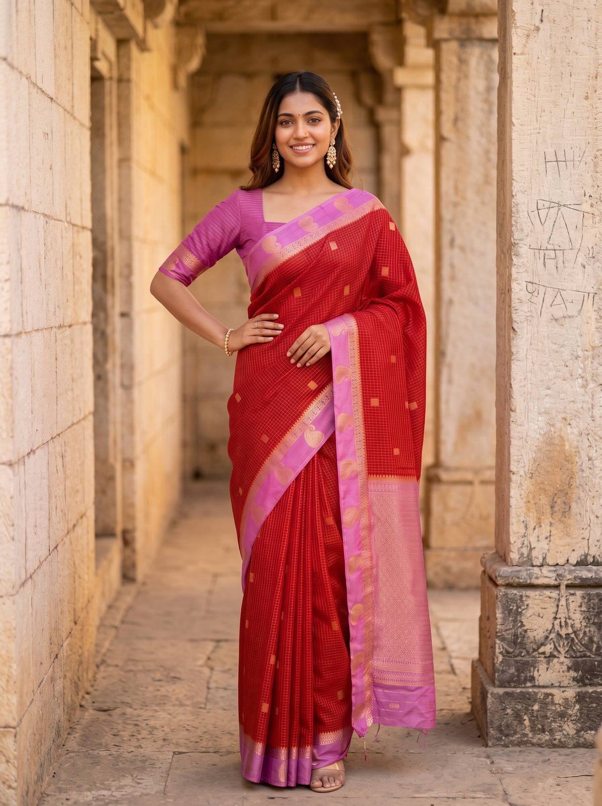 MIMOSA Red Saree Saree — pose 4 styling detail