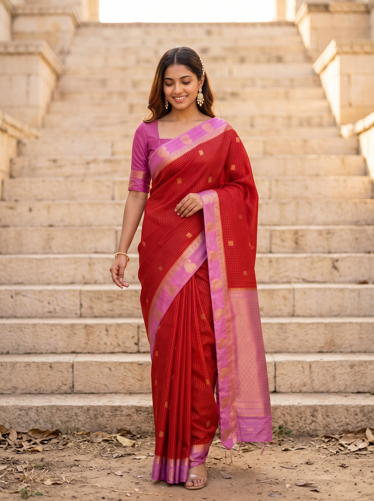 MIMOSA Red Saree Saree — pose 6 styling detail