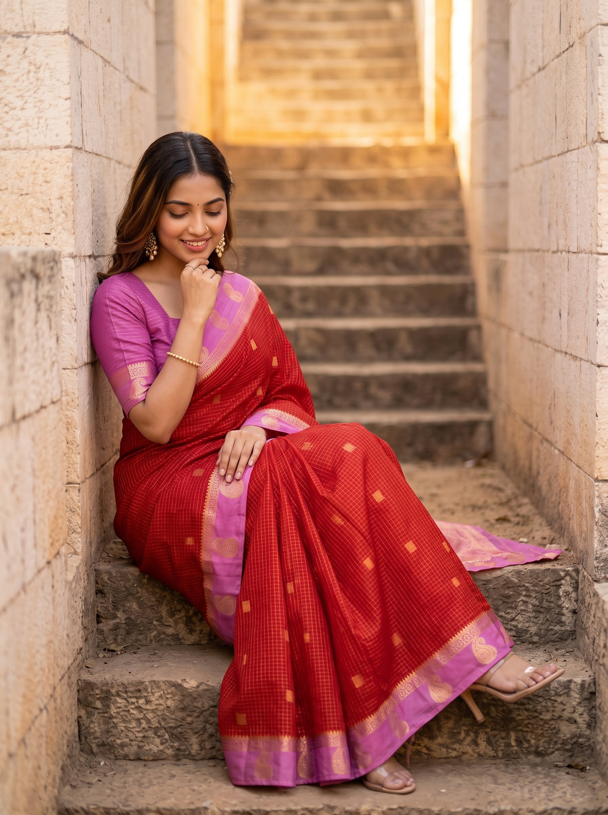 MIMOSA Red Saree Saree — pose 8 styling detail