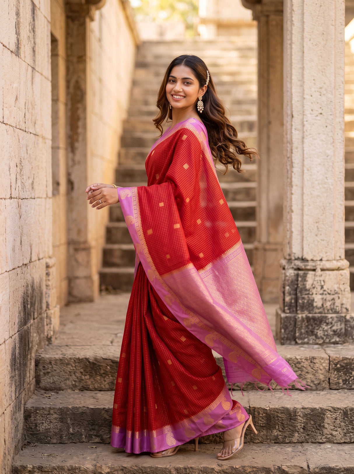 MIMOSA Red Saree Saree — pose 9 styling detail