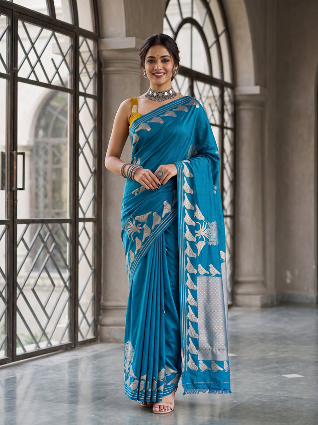 MIMOSA Ananda Mysore Silk crepe Saree — AI Model lifestyle pose