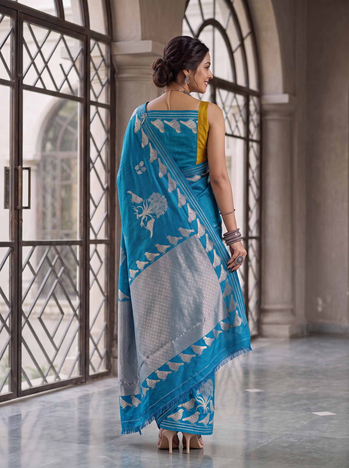 MIMOSA Ananda Mysore Silk crepe Saree — Pallu and body detail