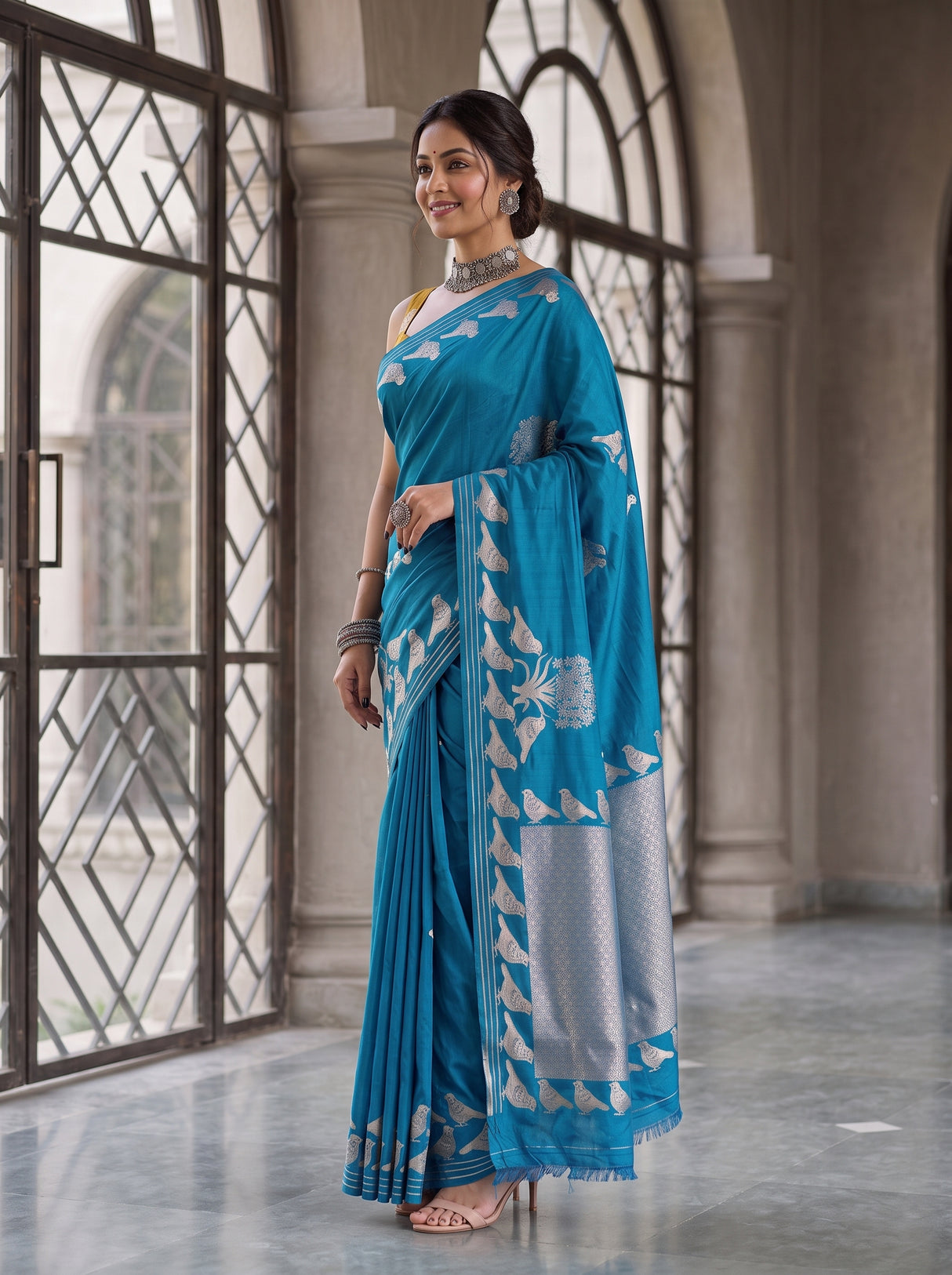 MIMOSA Ananda Mysore Silk crepe Saree — pose 3 styling detail