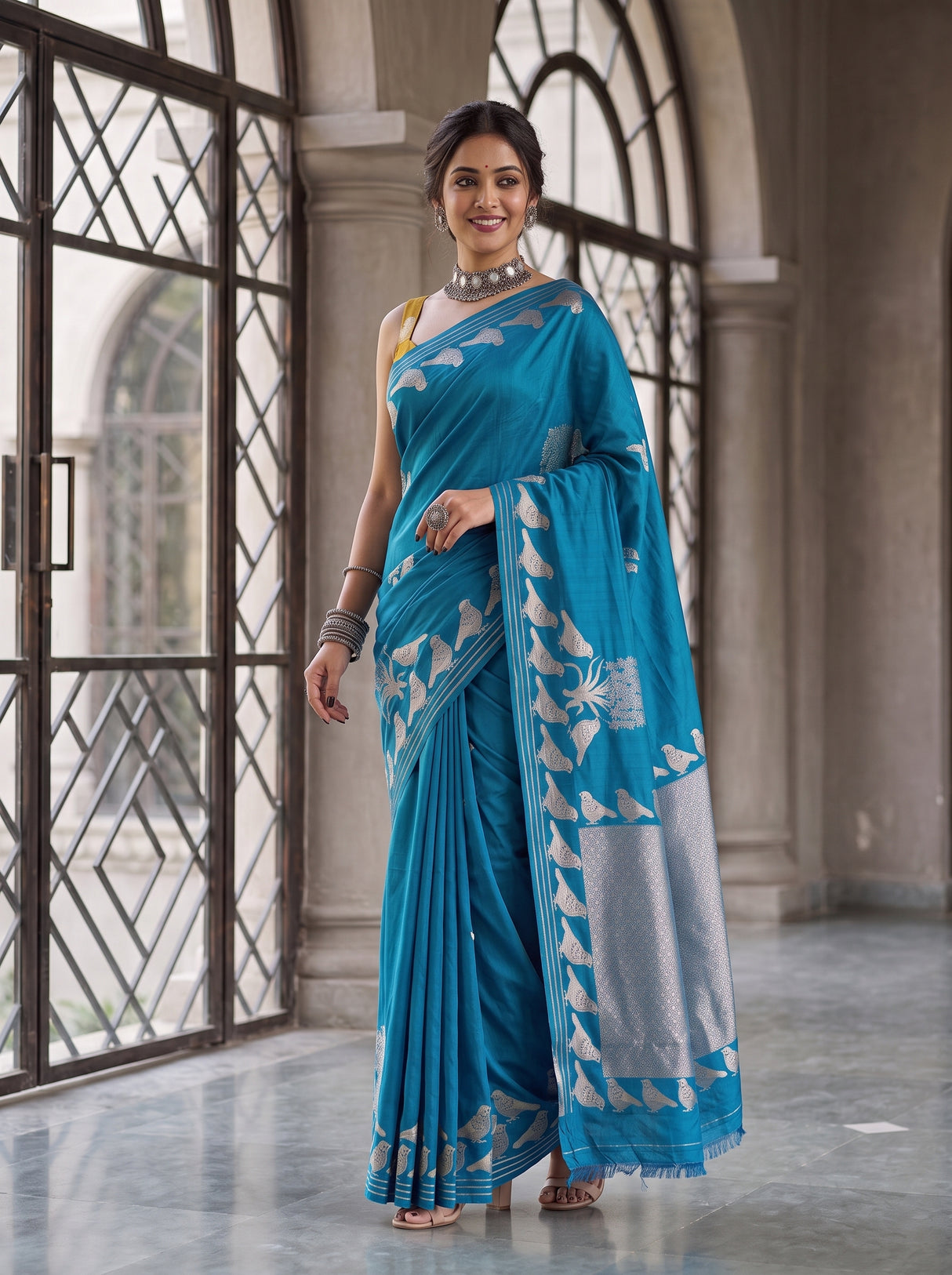 MIMOSA Ananda Mysore Silk crepe Saree — pose 9 styling detail