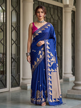MIMOSA Navy Mysore Silk crepe Saree — AI Model lifestyle pose