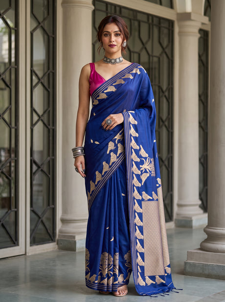 MIMOSA Navy Mysore Silk crepe Saree — AI Model lifestyle pose