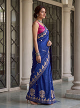 MIMOSA Navy Mysore Silk crepe Saree — pose 3 styling detail
