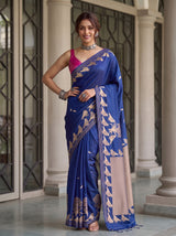 MIMOSA Navy Mysore Silk crepe Saree — pose 4 styling detail