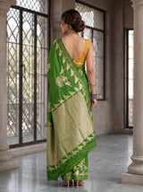 MIMOSA Olive Mysore Silk crepe Saree — Pallu and body detail