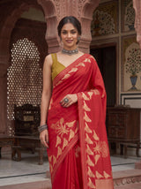 MIMOSA Red Mysore Silk crepe Saree — pose 10 styling detail