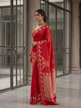 MIMOSA Red Mysore Silk crepe Saree — pose 3 styling detail