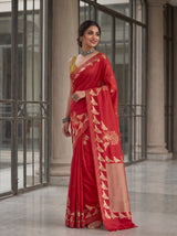 MIMOSA Red Mysore Silk crepe Saree — pose 5 styling detail