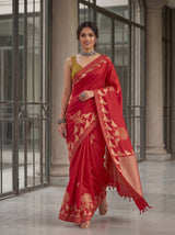 MIMOSA Red Mysore Silk crepe Saree — pose 6 styling detail