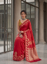 MIMOSA Red Mysore Silk crepe Saree — pose 8 styling detail