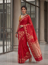 MIMOSA Red Mysore Silk crepe Saree — pose 9 styling detail
