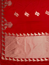 MIMOSA Red Mysore Silk crepe Saree — pallu and zari work detail