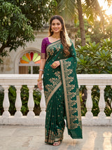MIMOSA Bottle Green Saree Saree — front view on mannequin