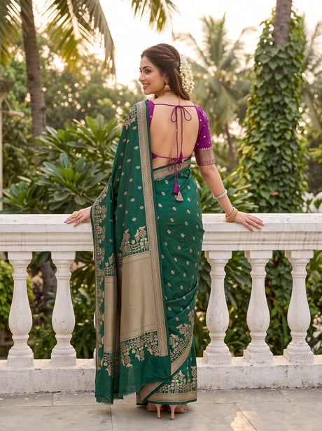 MIMOSA Bottle Green Saree Saree — pose 2 styling detail