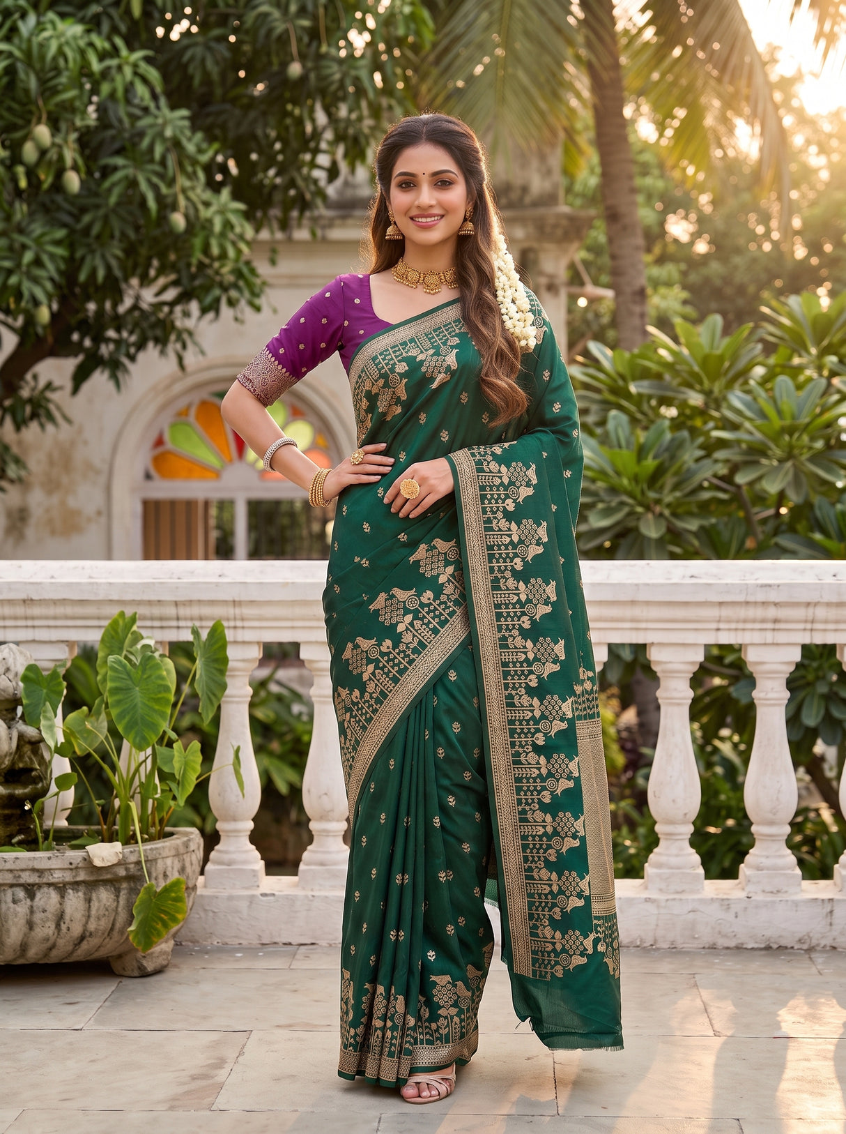 MIMOSA Bottle Green Saree Saree — pose 4 styling detail
