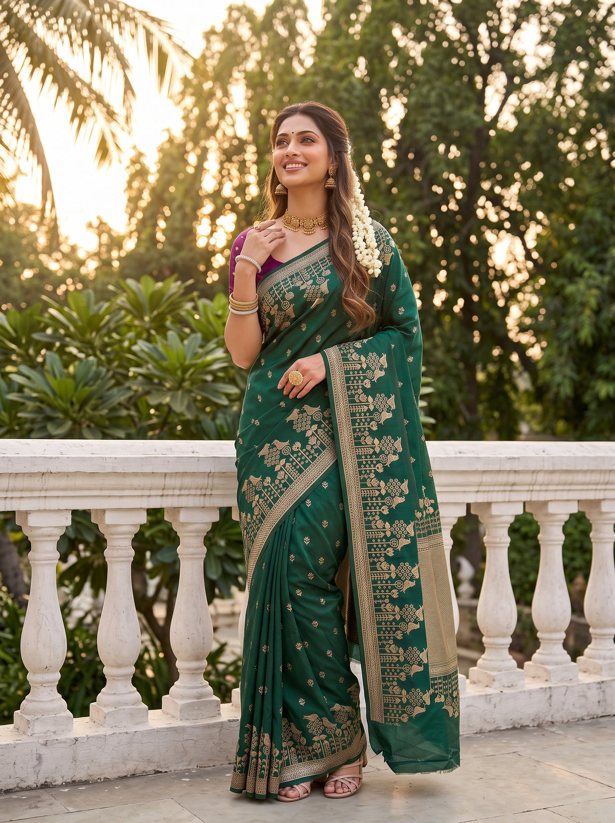 MIMOSA Bottle Green Saree Saree — pose 5 styling detail