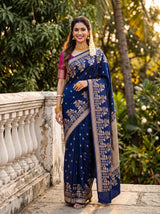 MIMOSA Navy Saree Saree — front view on mannequin