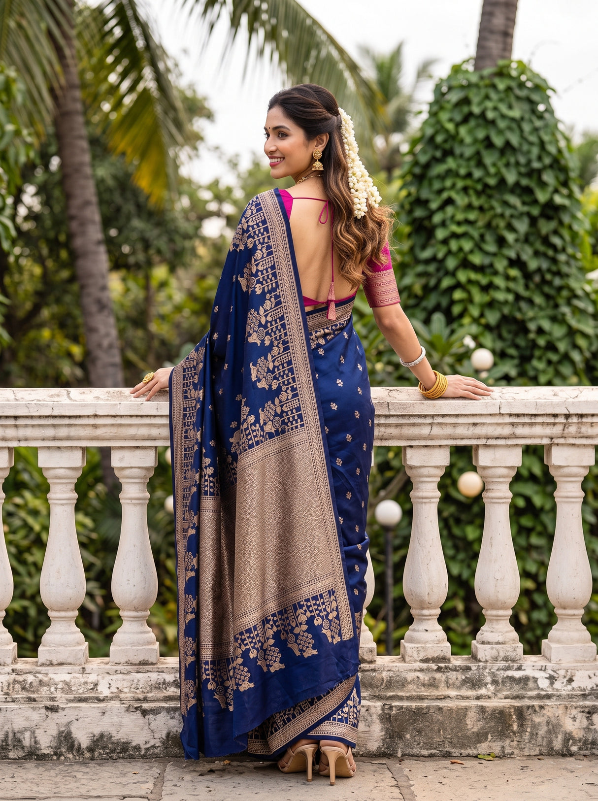 MIMOSA Navy Saree Saree — pose 2 styling detail