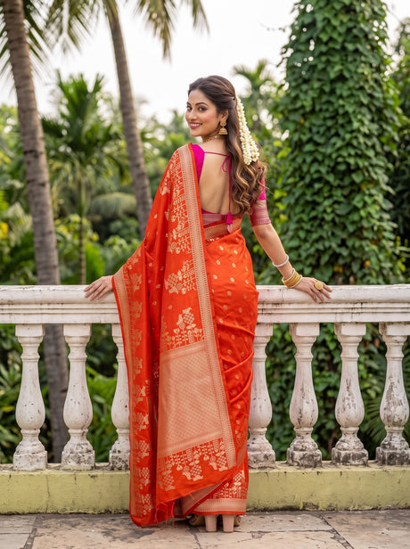 MIMOSA Orange Saree Saree — pose 2 styling detail
