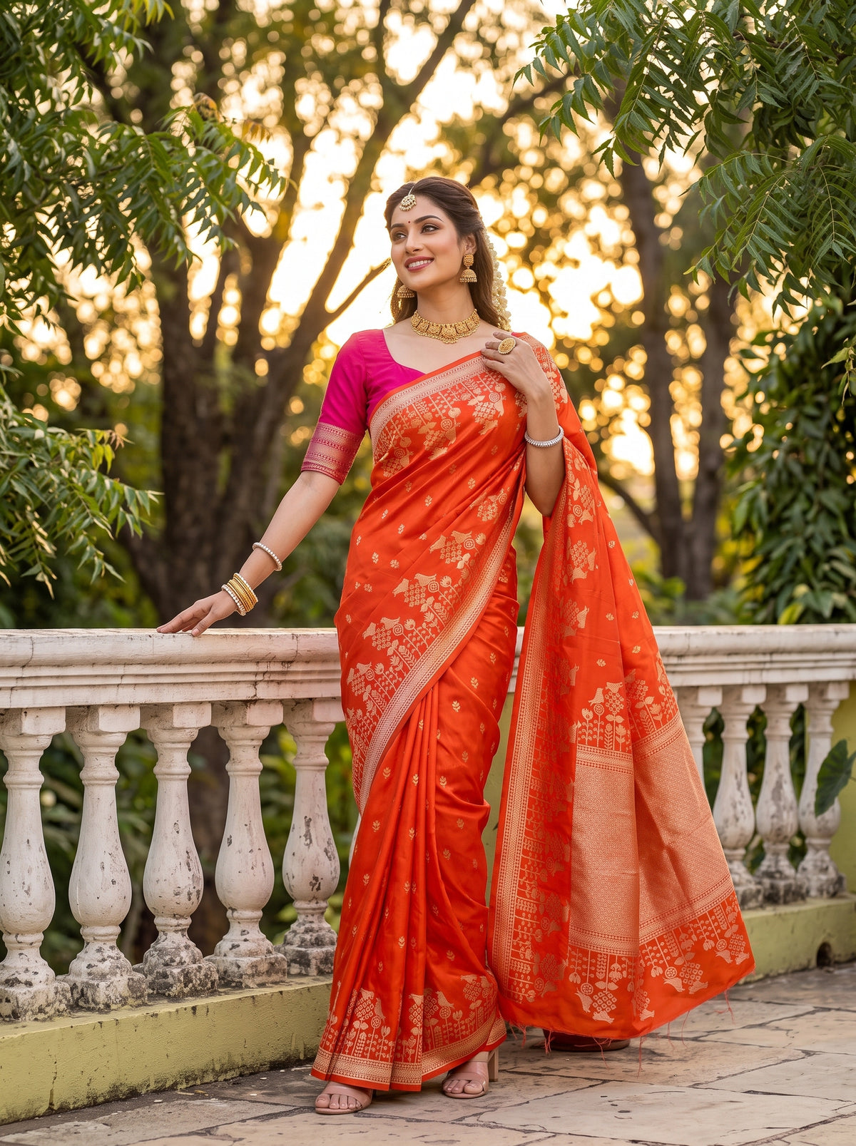 MIMOSA Orange Saree Saree — pose 5 styling detail