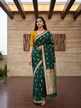 MIMOSA Bottle Green Saree Saree — front view on mannequin