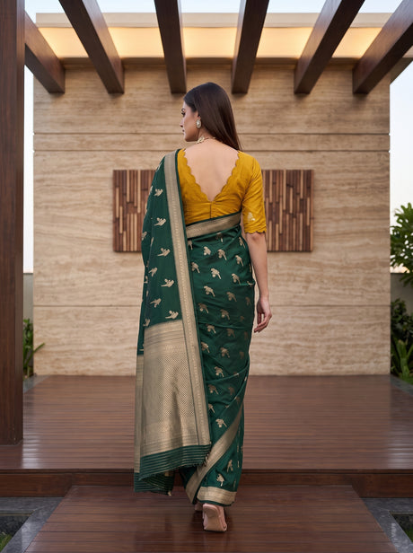 MIMOSA Bottle Green Saree Saree — pose 2 styling detail