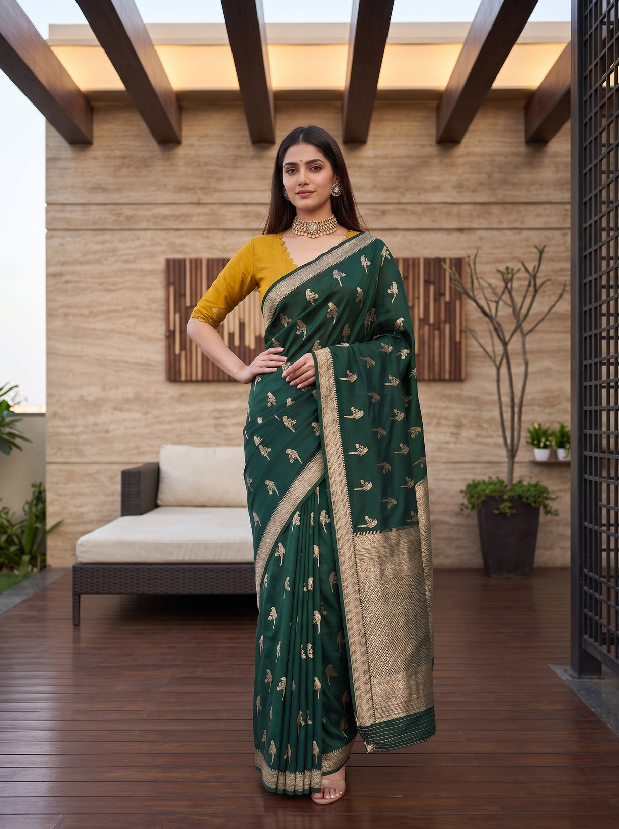 MIMOSA Bottle Green Saree Saree — pose 4 styling detail