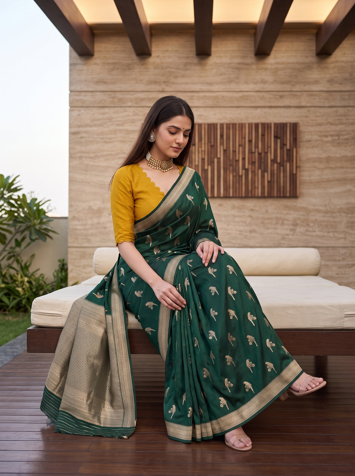 MIMOSA Bottle Green Saree Saree — pose 8 styling detail