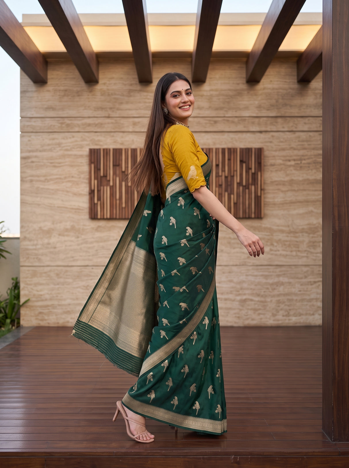 MIMOSA Bottle Green Saree Saree — pose 9 styling detail