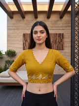 MIMOSA Bottle Green Saree Saree — blouse close-up