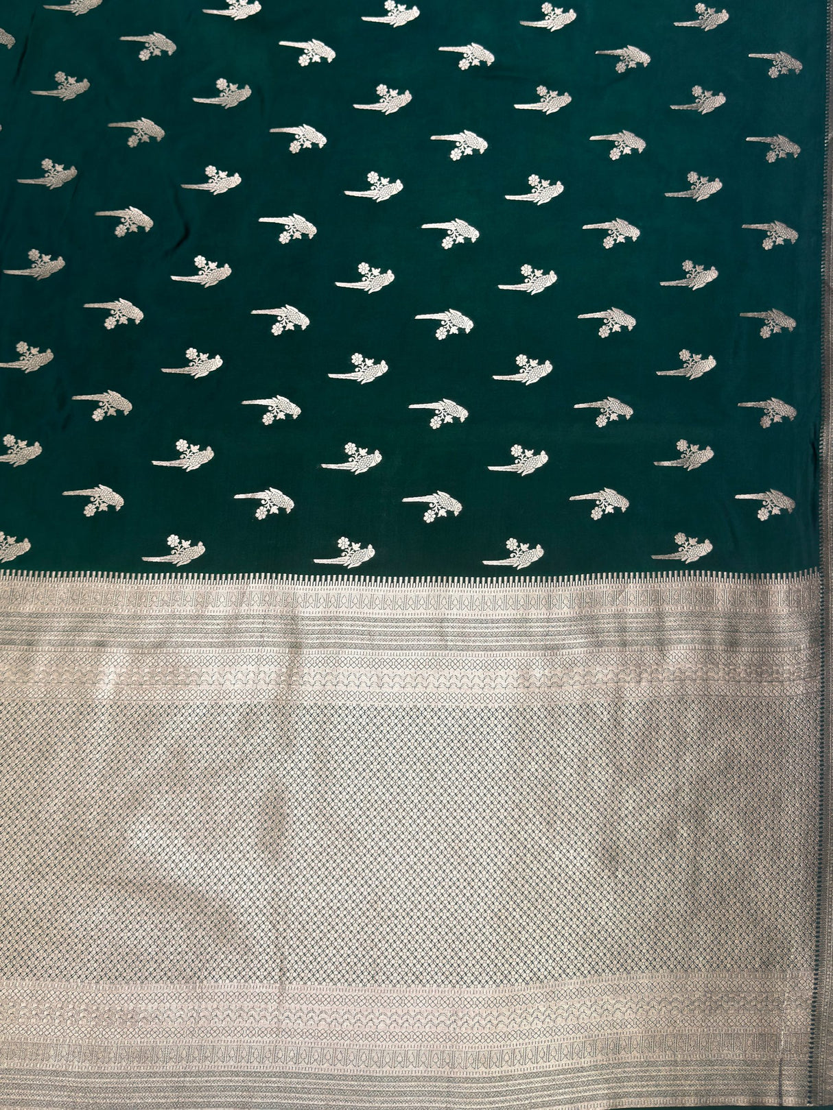 MIMOSA Bottle Green Saree Saree — pallu and zari work detail
