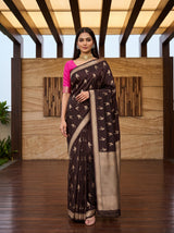 MIMOSA Chocolate Saree Saree — front view on mannequin