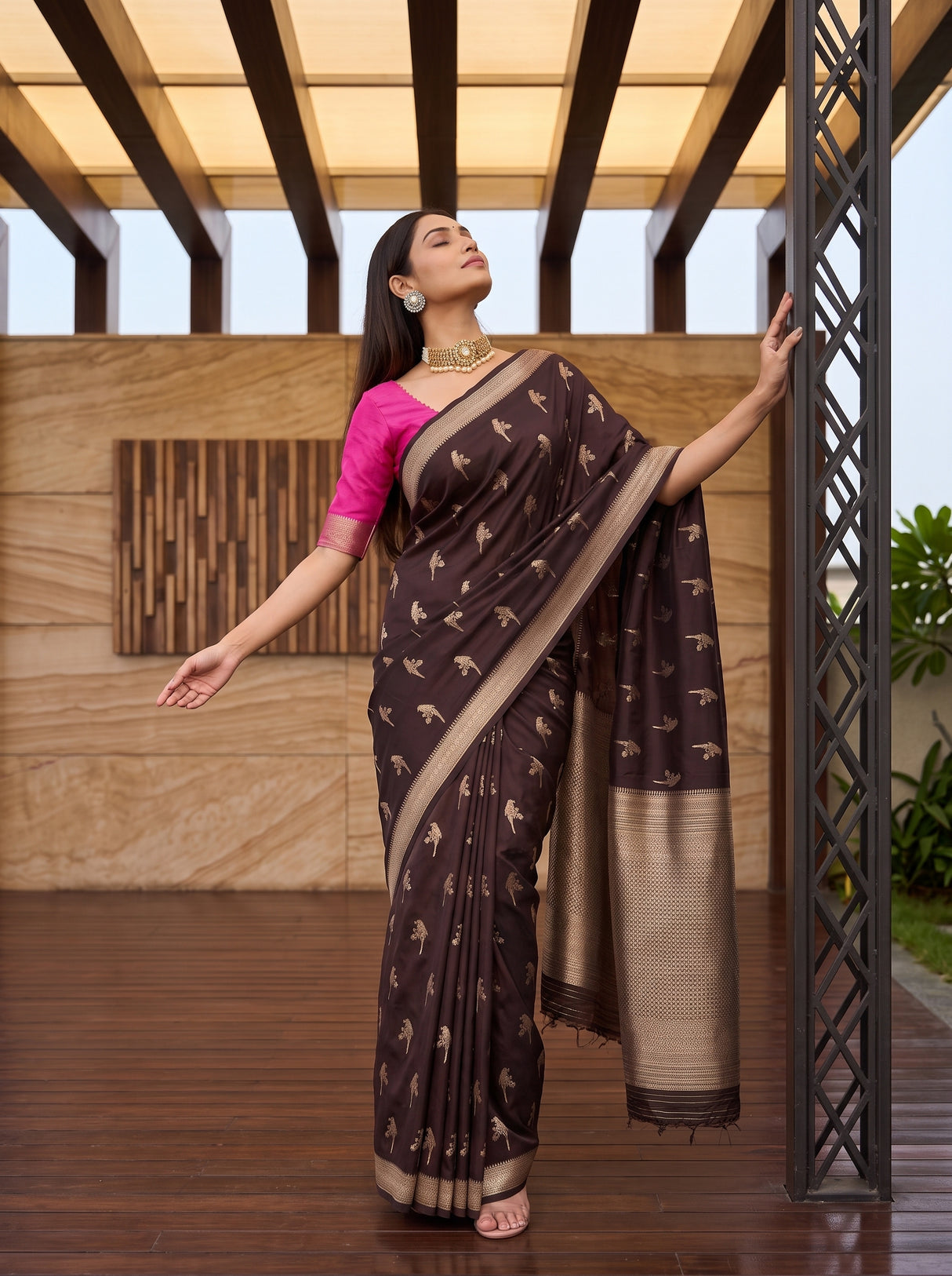 MIMOSA Chocolate Saree Saree — pose 5 styling detail