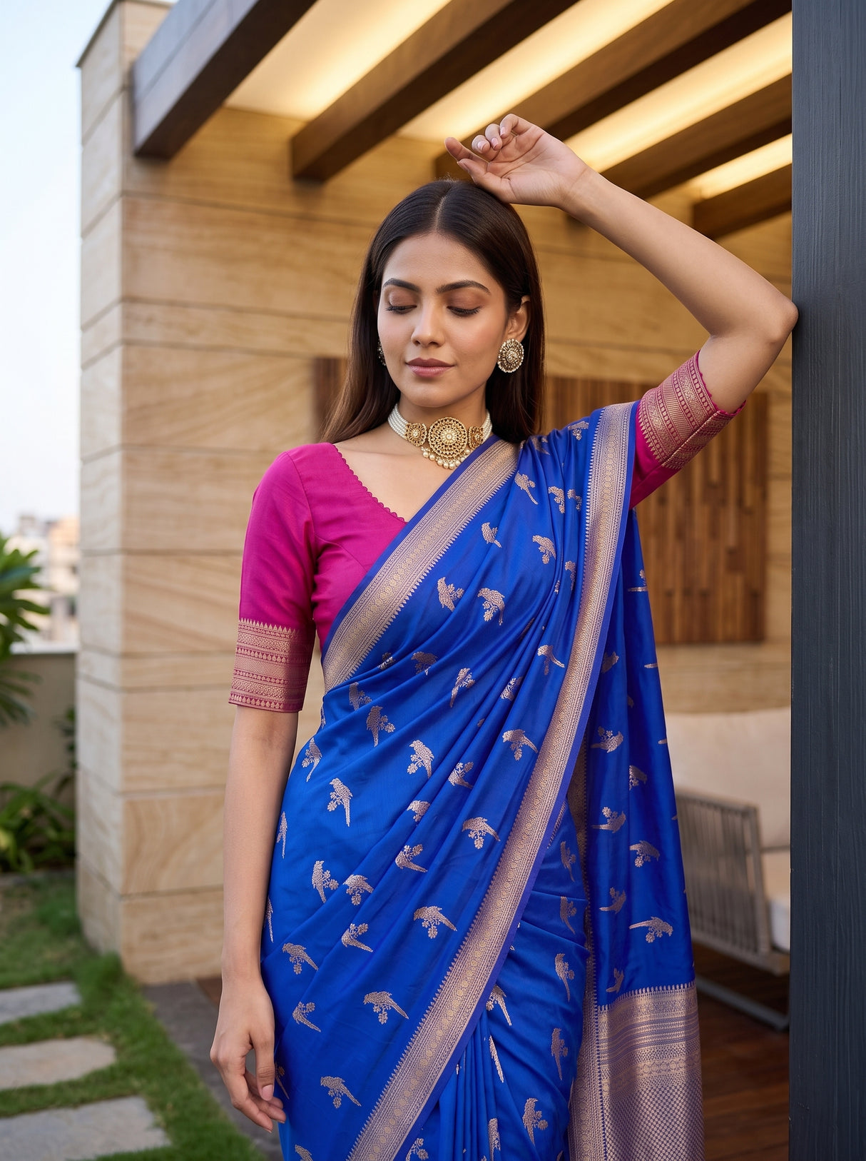 MIMOSA Royal Blue Saree Saree — pose 10 styling detail