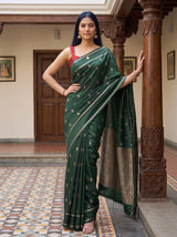 MIMOSA Bottle Green Mysore Silk crepe Saree — Saree drape and lower body