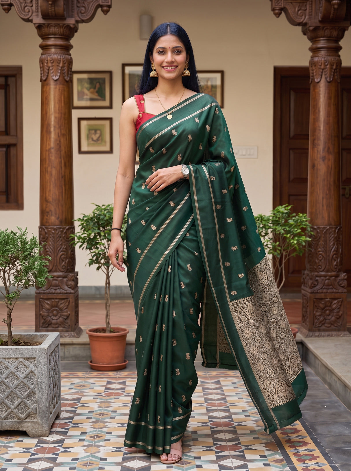 MIMOSA Bottle Green Saree Saree — pose 6 styling detail