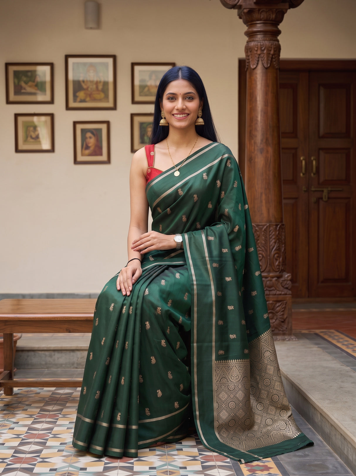 MIMOSA Bottle Green Saree Saree — pose 8 styling detail