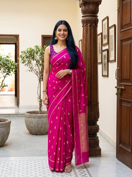 MIMOSA Gajari Mysore Silk crepe Saree — Full view of model wearing saree