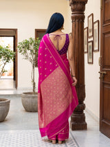 MIMOSA Gajari Mysore Silk crepe Saree — Close-up of model's face and upper body