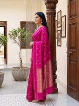 MIMOSA Gajari Mysore Silk crepe Saree — Close-up of saree pallu and border