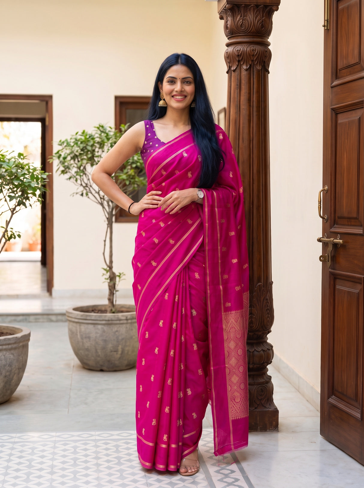 MIMOSA Gajari Mysore Silk crepe Saree — Saree drape and lower body